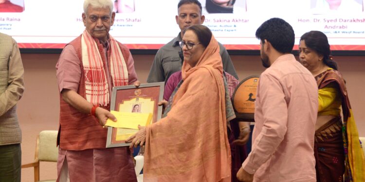 Darakhshan Andrabi, Naseem Shafie Honoured with Lal Ded Awards by Manoj Sinha