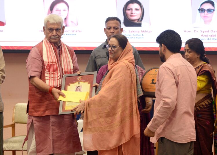 Darakhshan Andrabi, Naseem Shafie Honoured with Lal Ded Awards by Manoj Sinha